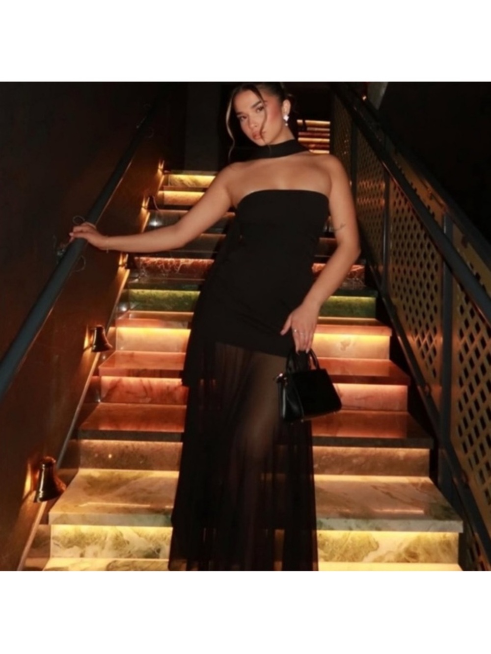 Zara Black Strapless Sheer Maxi Dress with Choker